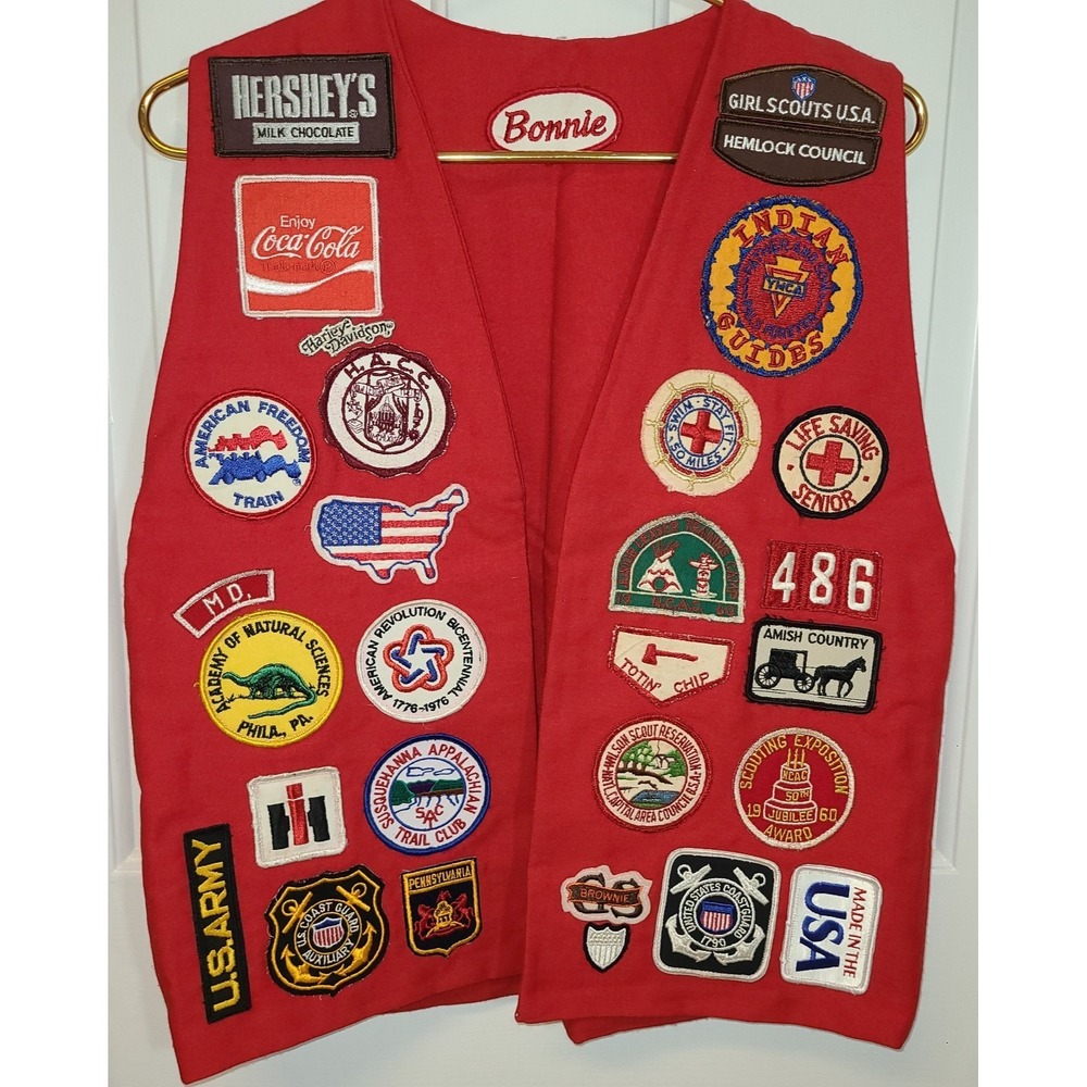 Women's American Vtg Red Vest w/ Bicentennial USA Patriotic Scouts Patches Lg